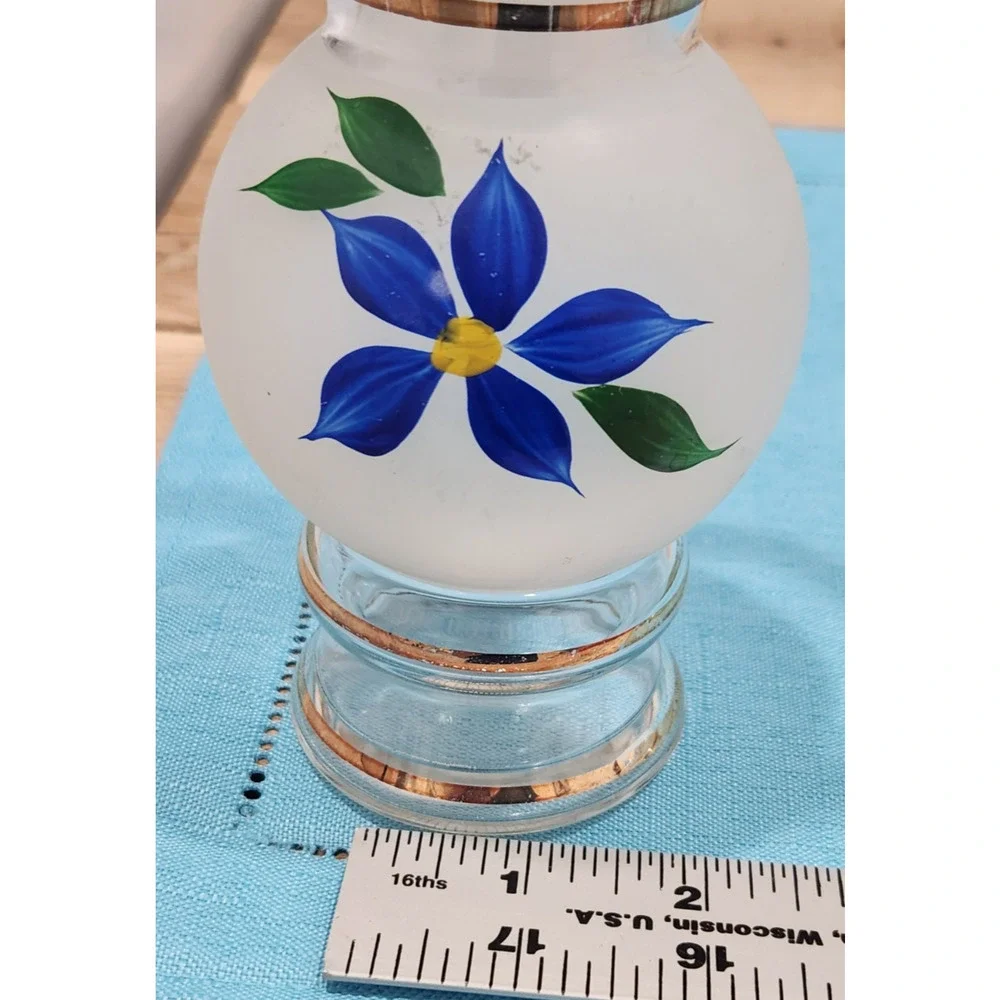 Bartlett Collins Set of 2 Frosted Handpainted Bud Vases W/ Gold Trim Vintage